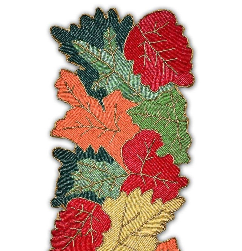 Multicolor Leaves Table Runner Beaded Fall Table Runner Autumn Tableware 13X36In