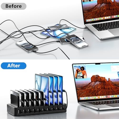 USB C Charging Station for Multiple Devices, 10-Port 100W Charging Dock, with