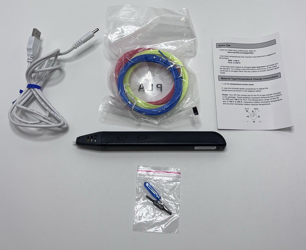 MYNT3D Super 3D Pen USB Adjustable Temperature FDM w/ Filament Refill Pack