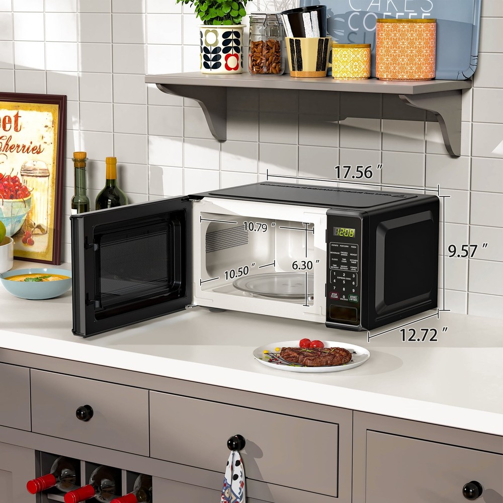 0.7 Cu ft Countertop Microwave Oven 700 Watts Kitchen timer & clock Black