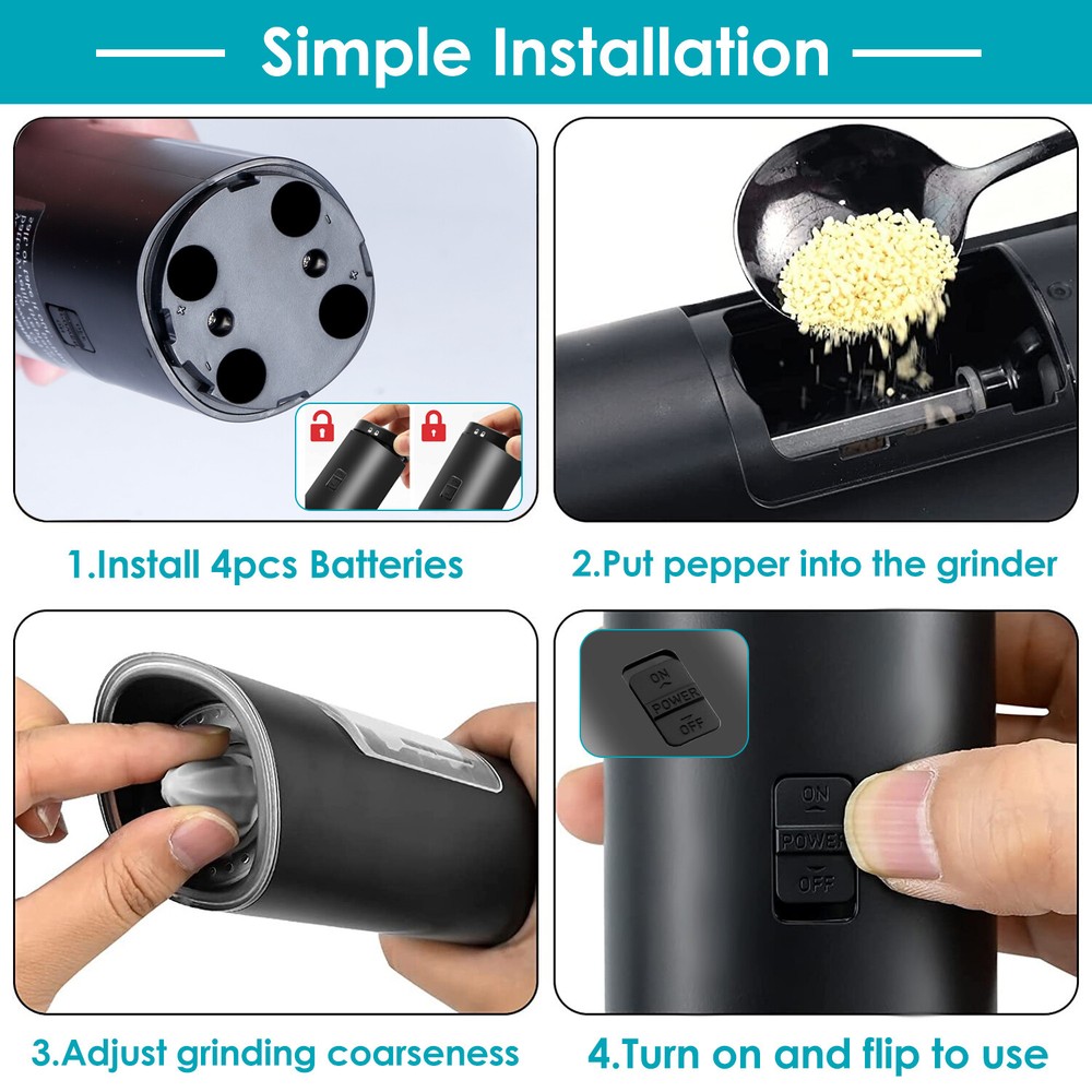 Automatic Gravity Electric Salt Pepper Grinder LED Set Adjustable Coarseness