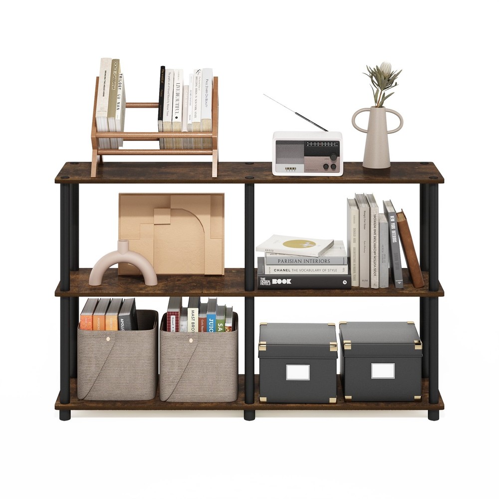 3-Tier Double Size Storage Display Rack Amber Pine/Black