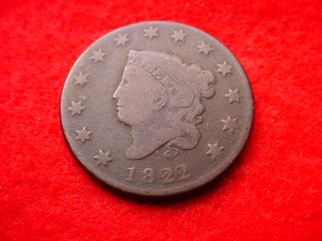 1822 CORONET HEAD LARGE CENT NICE  COPPER COIN!   #T-159