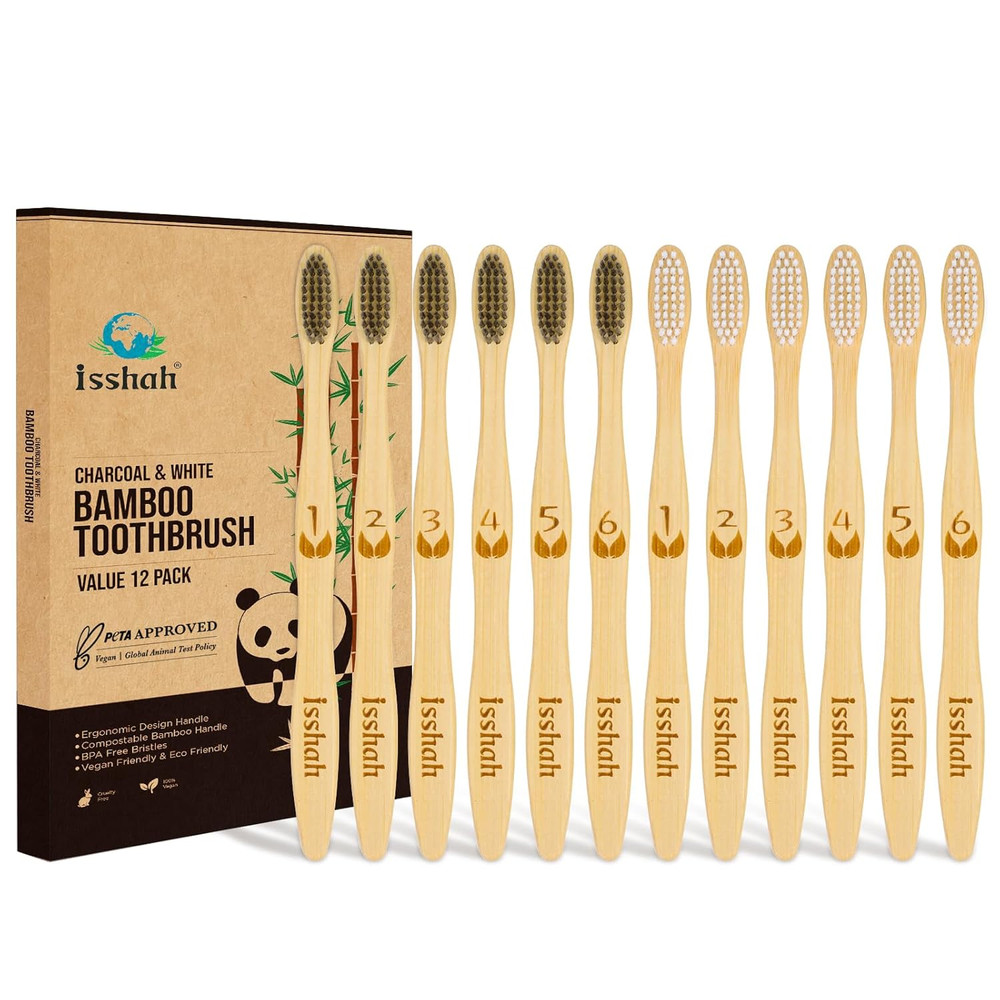 30 Pack Bamboo Toothbrushes Medium Bristles Eco Friendly Biodegradable Bulk Set