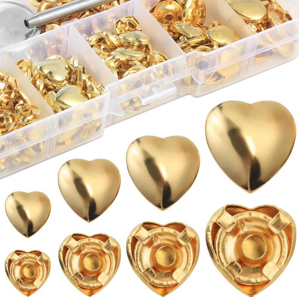 150 Sets Leather Rivets Kit Mixed Sizes Rivets for Leather Heart Studs for Cl...