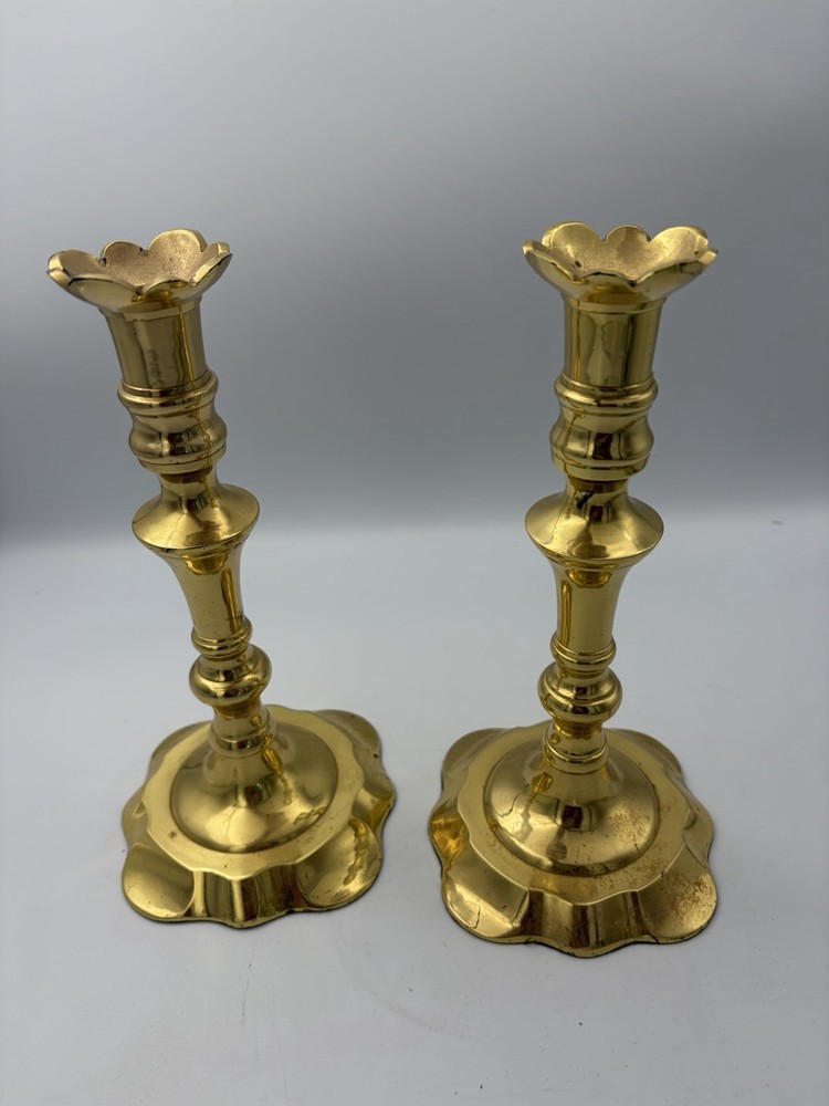 Two Brass Candleholders Baldwin Queen Anne Style