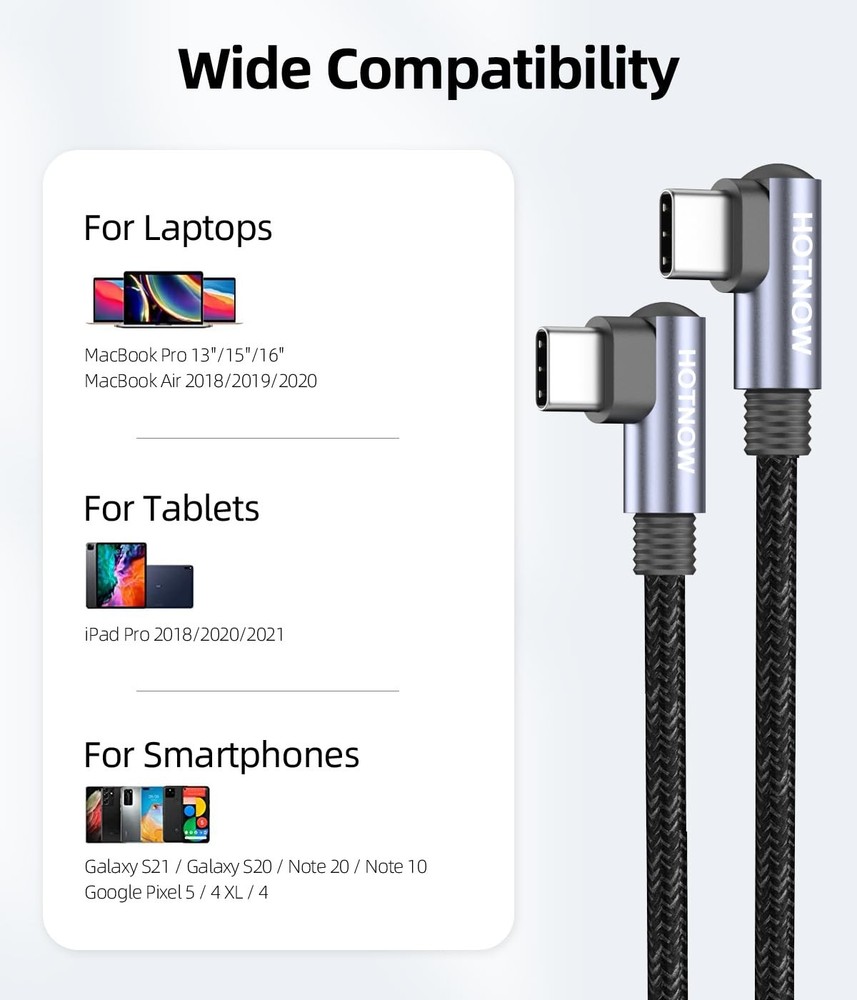 HOTNOW Right Angle USB C to C Cable 0.5FT 0.5FT, Black(Both Angle)