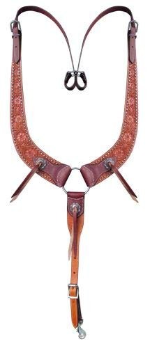Showman Flower Tooled Leather Pulling Collar w/ Conchos & Leather Tassels