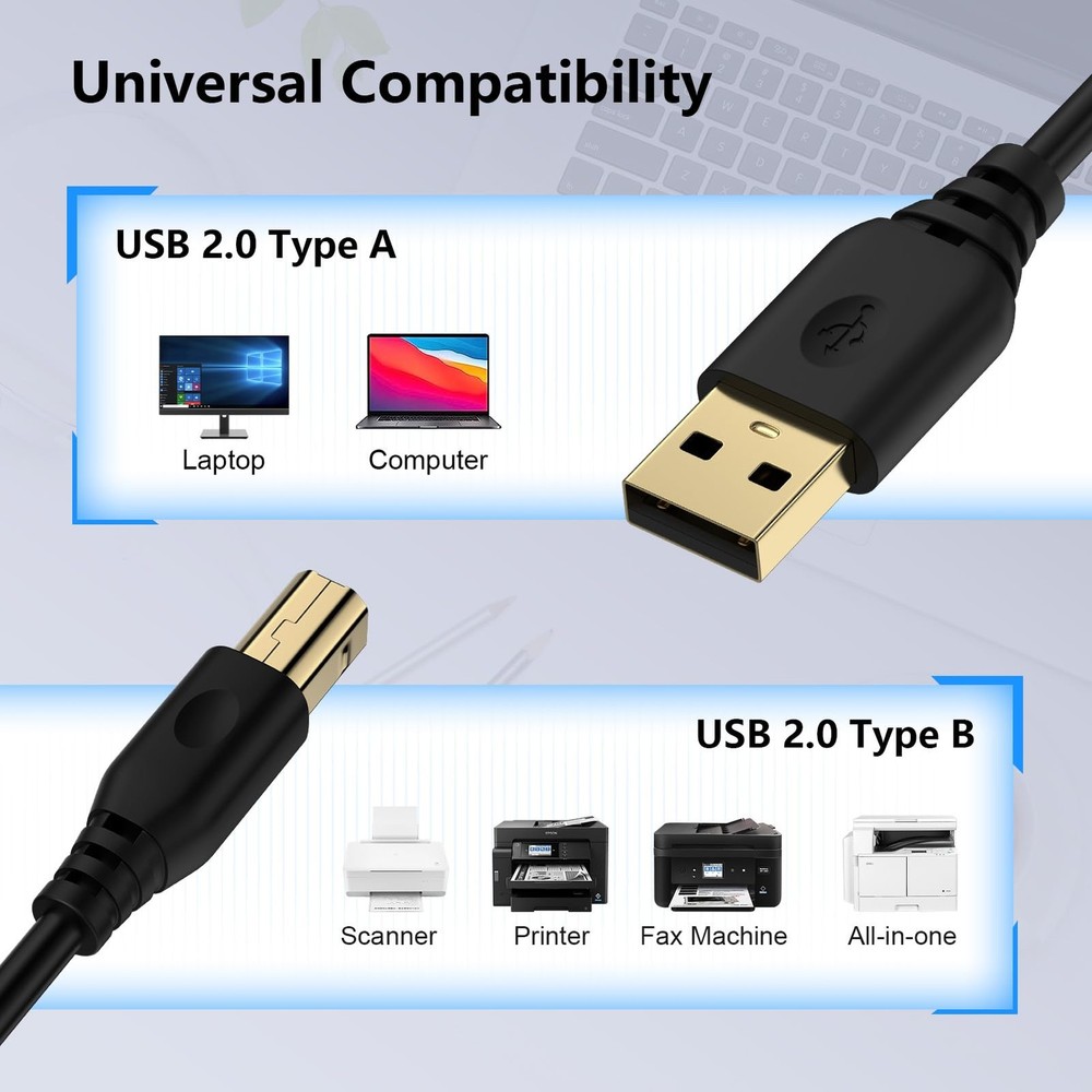Printer Cable 6FT USB 2.0 USB-A to USB-B Cables, High Black