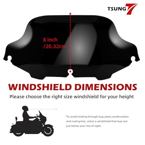 8" Black Wave Windshield – Wind Splitter Windscreen Fit 8inch Fit 96-13 Black