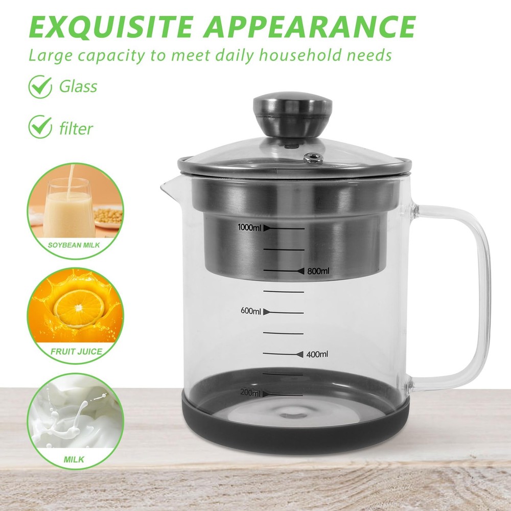 Soy Milk Filter Pot with Fine Mesh Strainer 32Oz Glass Container for Kitchen ...