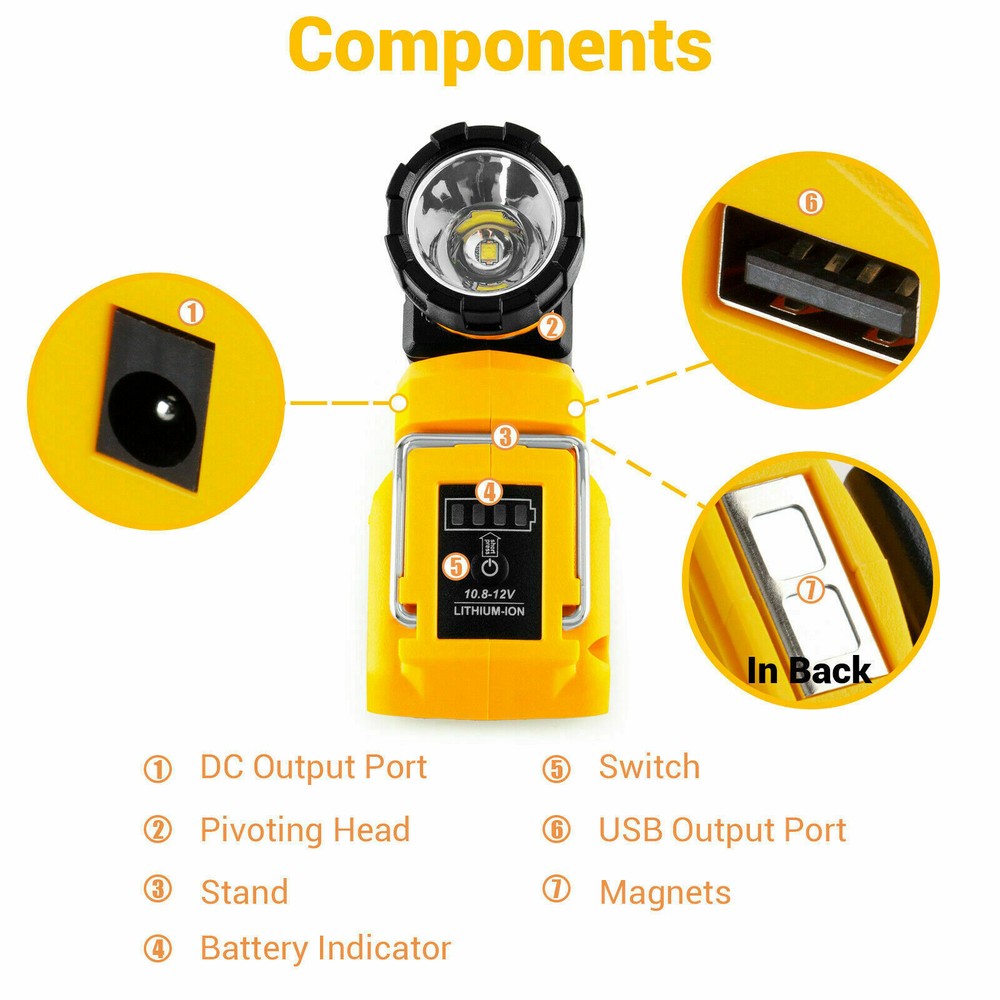 Handheld LED Work Light DCL510 Replacement For DeWalt 12V MAX Li-Ion Battery