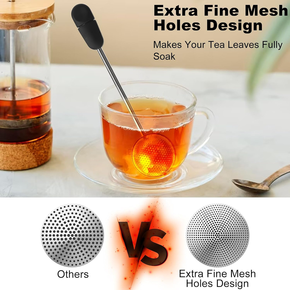 2Pcs Stainless Steel Tea Infuser Long Handle Loose Leaf Steeper Strainer