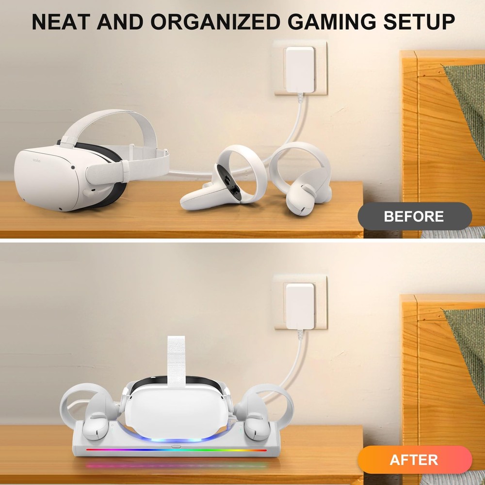 VR Charging Dock for Meta Quest 2, Magnetic Headset & Controller Charger, USB-C