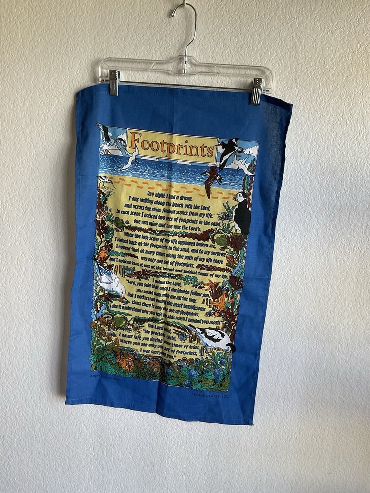 Footprints Elgate Poem Kitchen Towel Blue Beach
