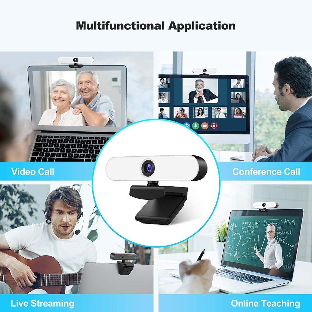 1080P Webcam with Microphone for Desktop,Streaming Webcam with 3Level Brightness