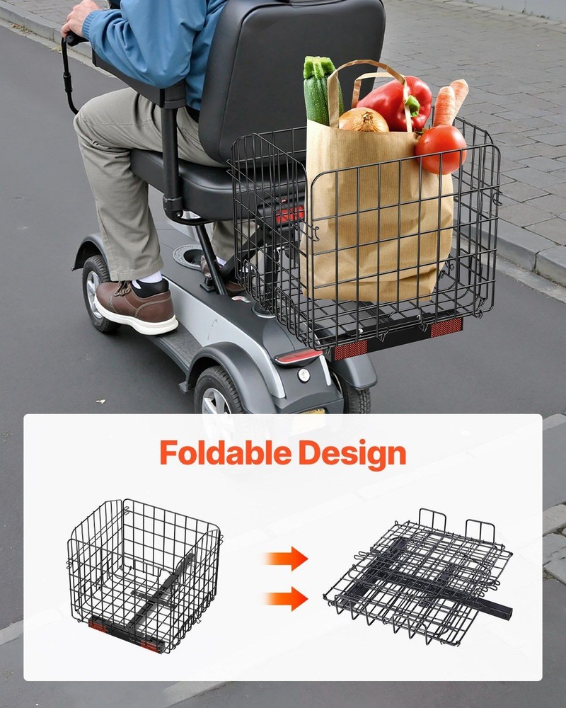 Easy Install 33lb Folding Basket for Mobility Scooters Secure Fit