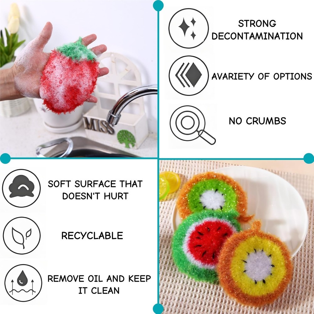 16 Pieces Fruit Dish Scrubber, Non Scratch Dish Washing Sponge, Double Layer ...