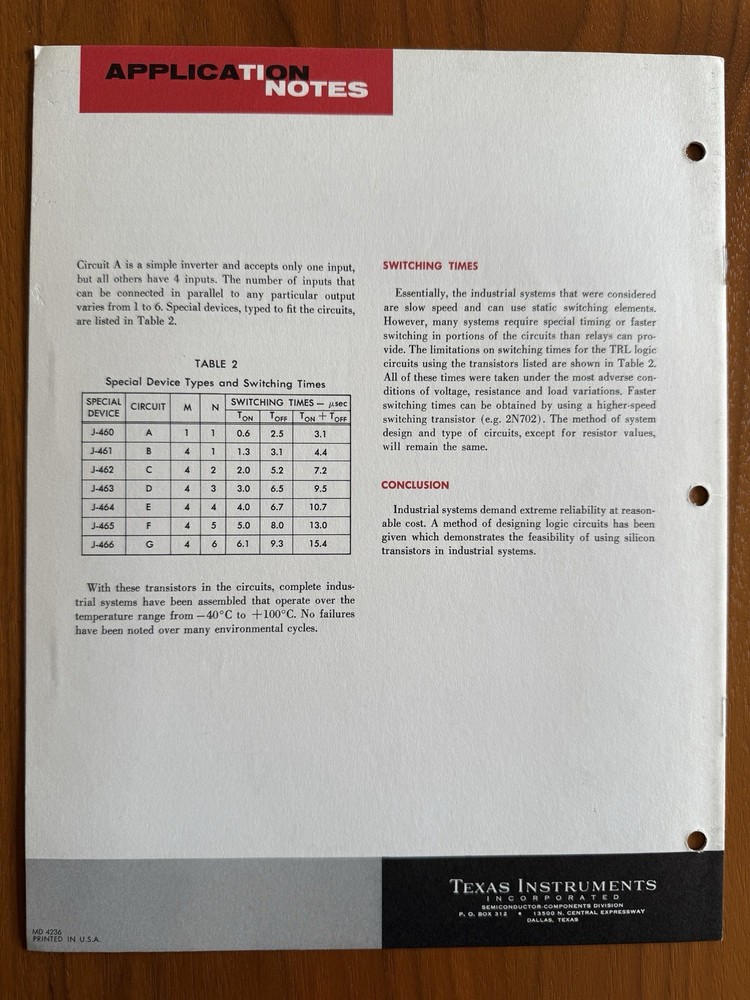 1960 Silicon Transistor Logic Circuits Notes From Texas Instruments RARE