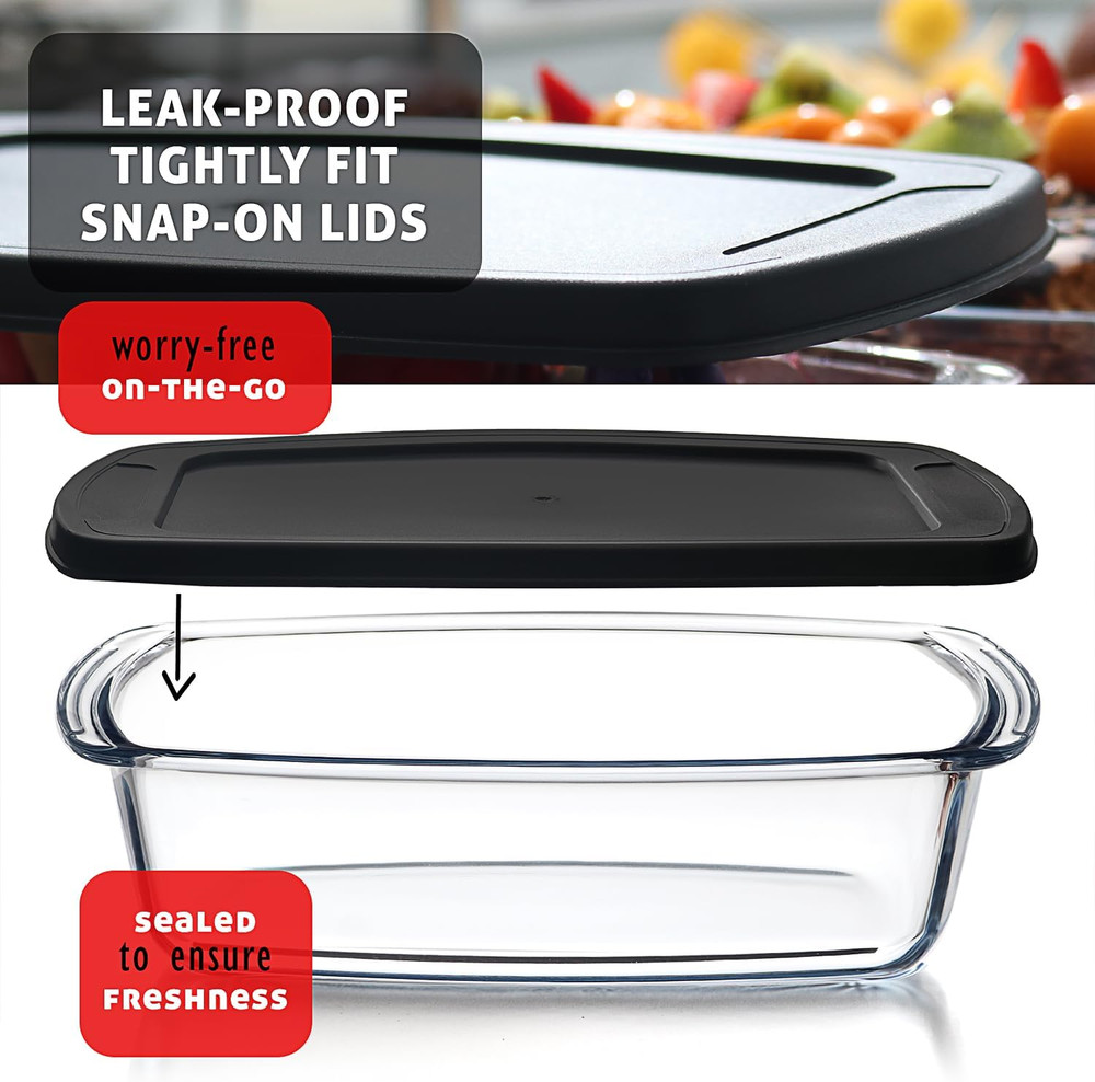 EATEX Glass Bread Pans for Homemade Bread Baking, 1.9 Quart Deep Rectangular