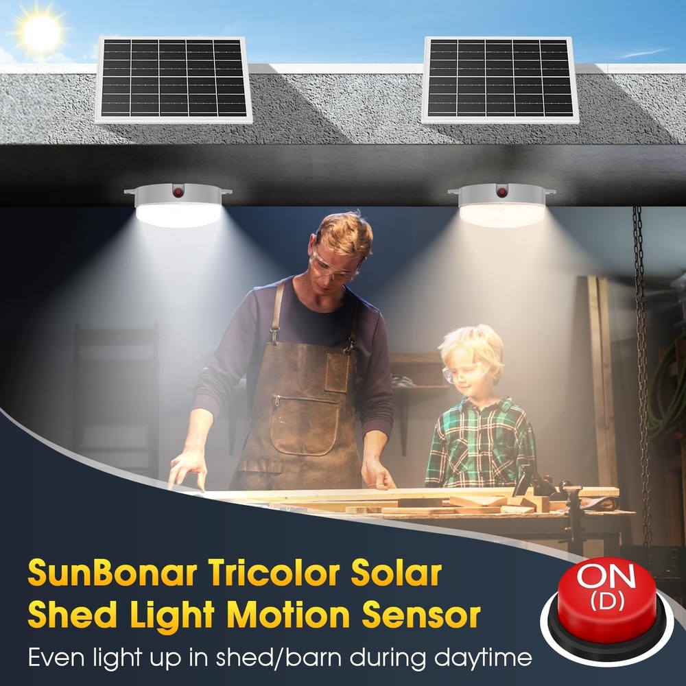 Solar Ceiling Light-Motion Sensor, 30S/60S Timer & 4 Modes & Tricolor, Daytim...
