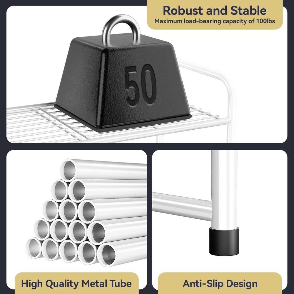 2 Tier Shoe Rack Organizer for Closet, Stackble,White White 2 Tier
