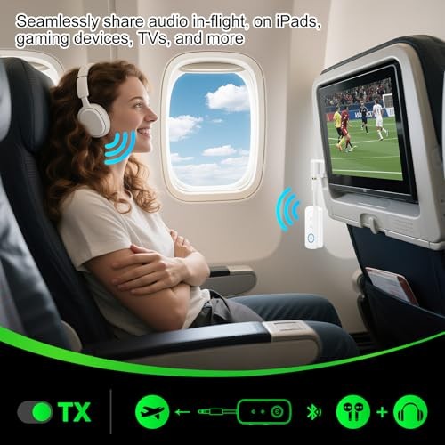 Premium Pro Bluetooth 5.4 Transmitter Receiver,Airplane Audio White