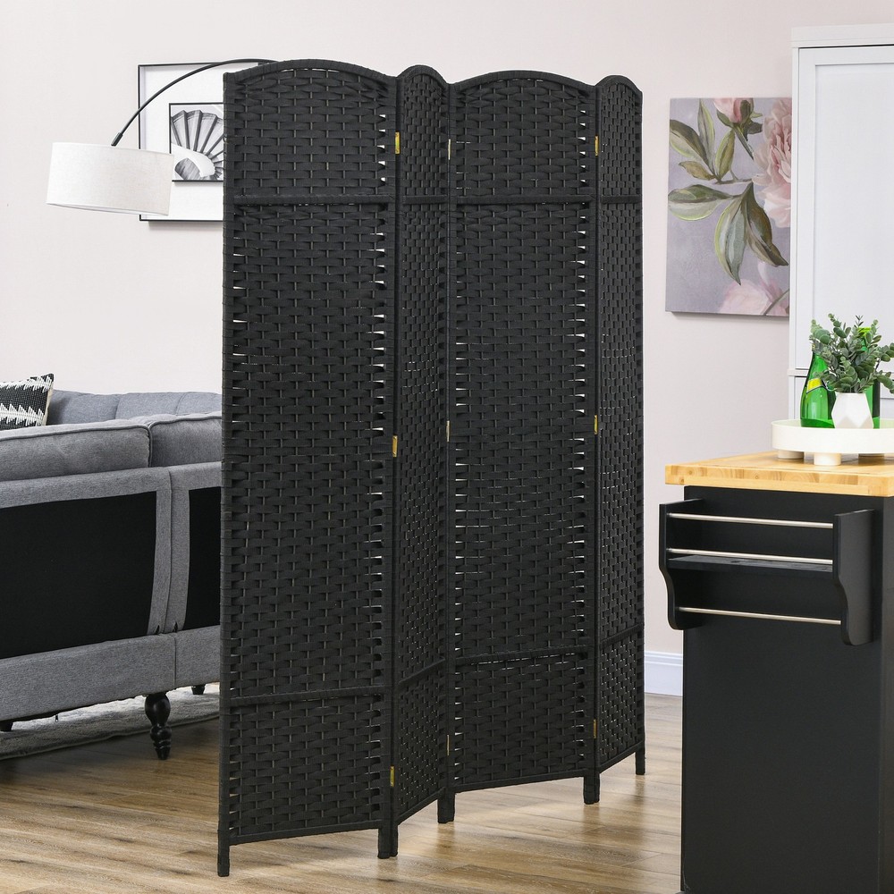 4 Panel Room Divider Freestanding Folding Privacy Screen Black