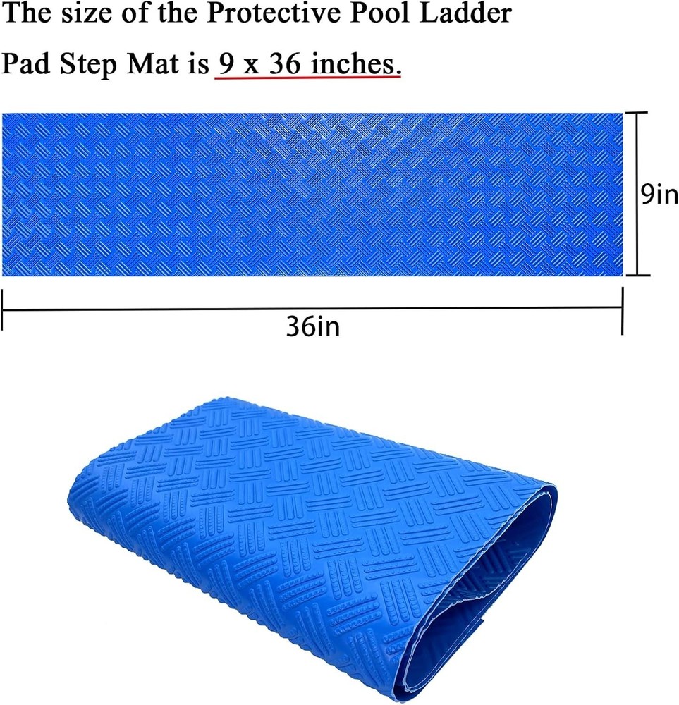 Non-Slip Pool Ladder Mat - Durable Blue Protective Step Pad 36" x 9"