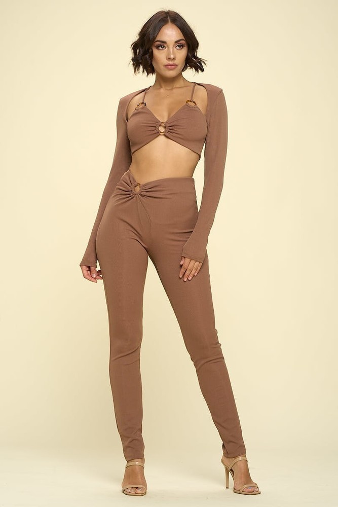 Bikini Top Solid Color 2 Piece Brown
