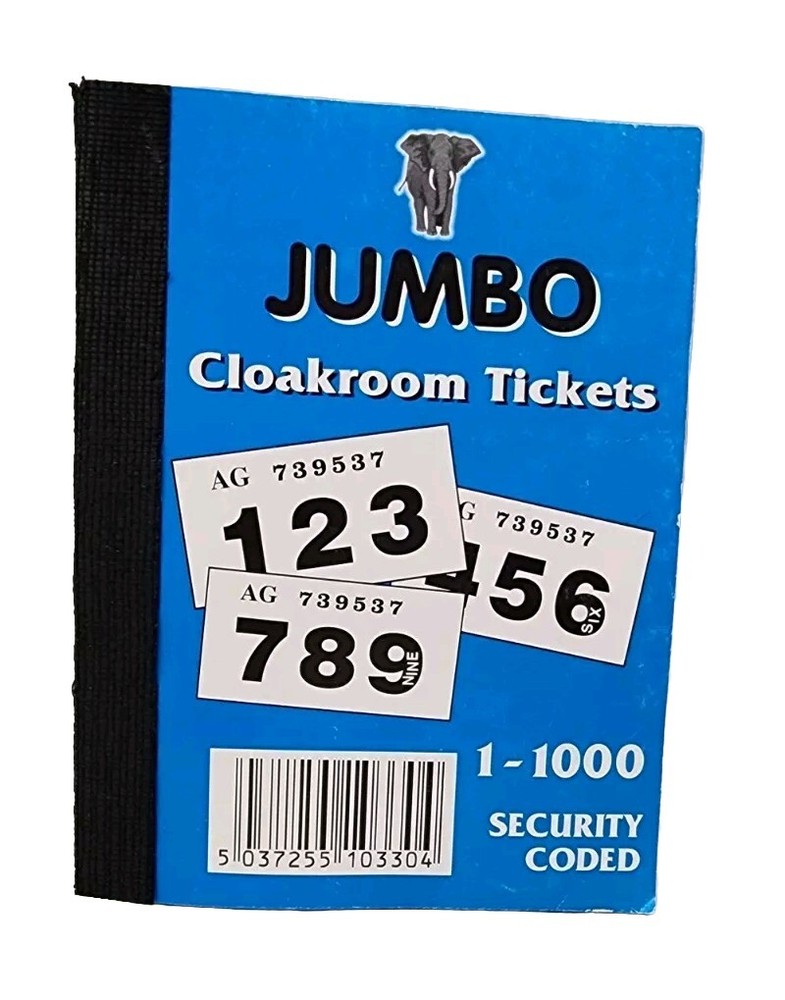 Jumbo Raffle 1-1000 Security Coded Cloakroom Tickets Book