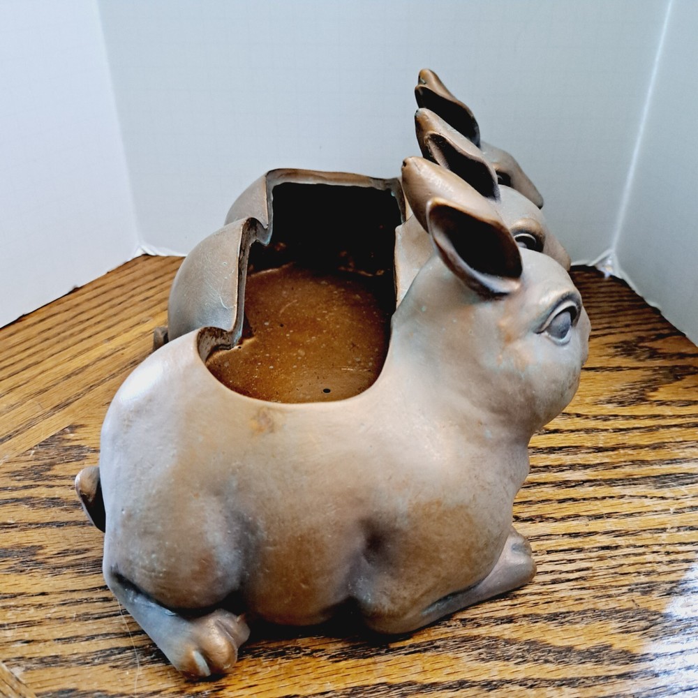 Bronze Look Bunny Planter Plastic Resin 12'' Long