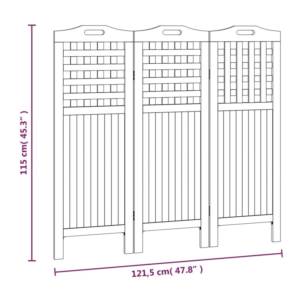 3-Panel Room Divider 47.8"x0.8"x45.3" Solid Wood Acacia
