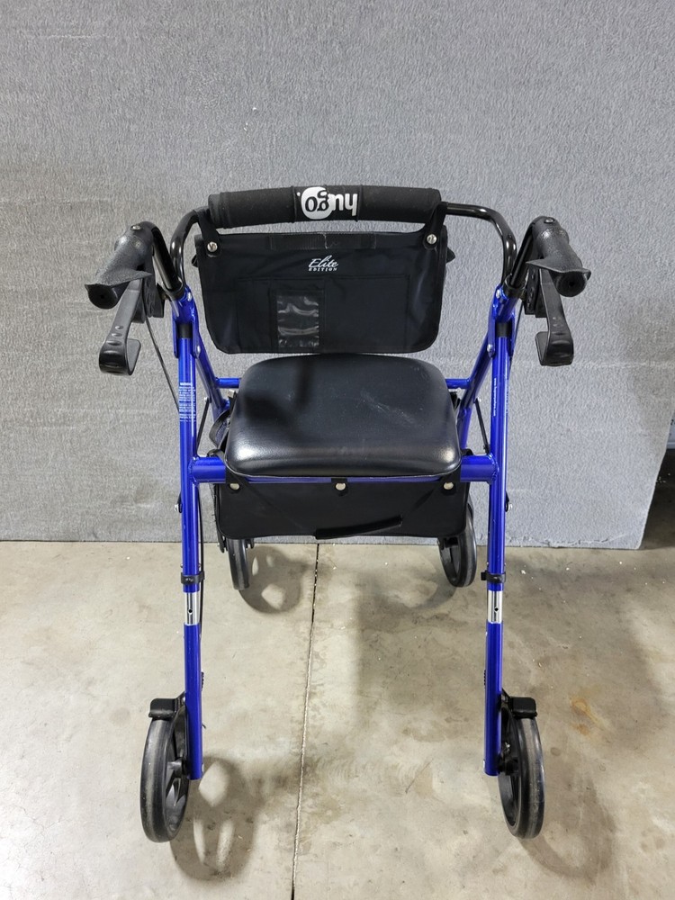 Hugo Elite Rollator Walker with Seat Backrest Saddle Bag Folding - Blue