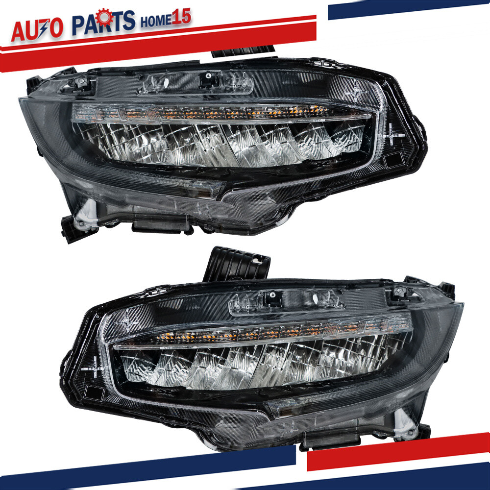 Pair For 2016-21 Honda Civic Left+Right Full LED Headlight Assembly Replacement