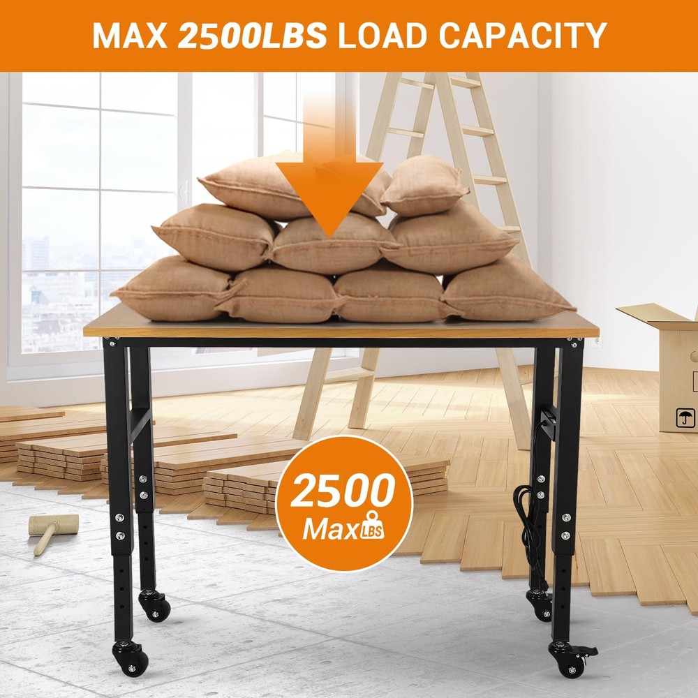 48" Adjustable Workbench, with Power Outlets Lockable Wheels Workshop 2000 Lbs