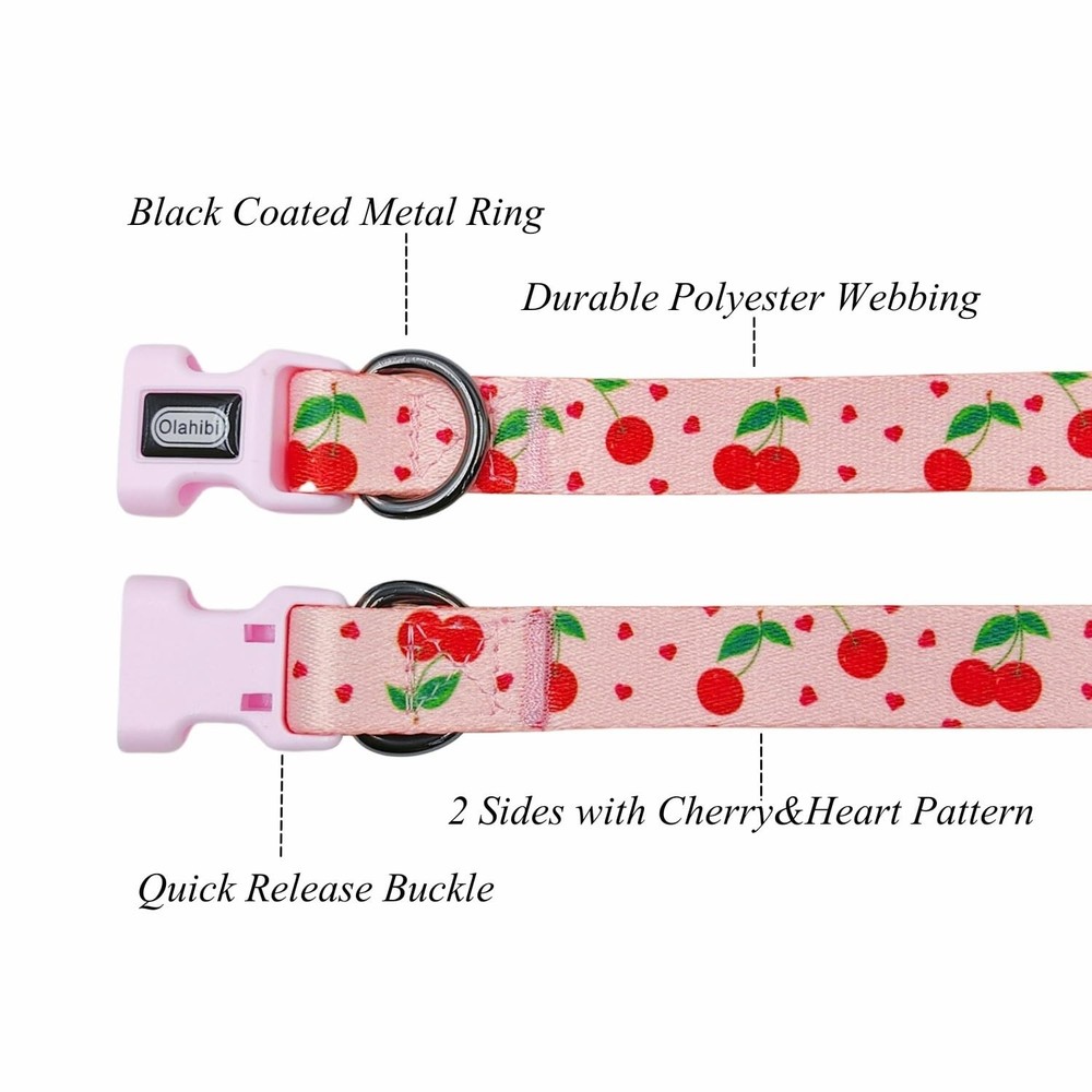 Dog Collar Leash Set Fruit Pattern Polyester Material Adjustable Collar and 5...