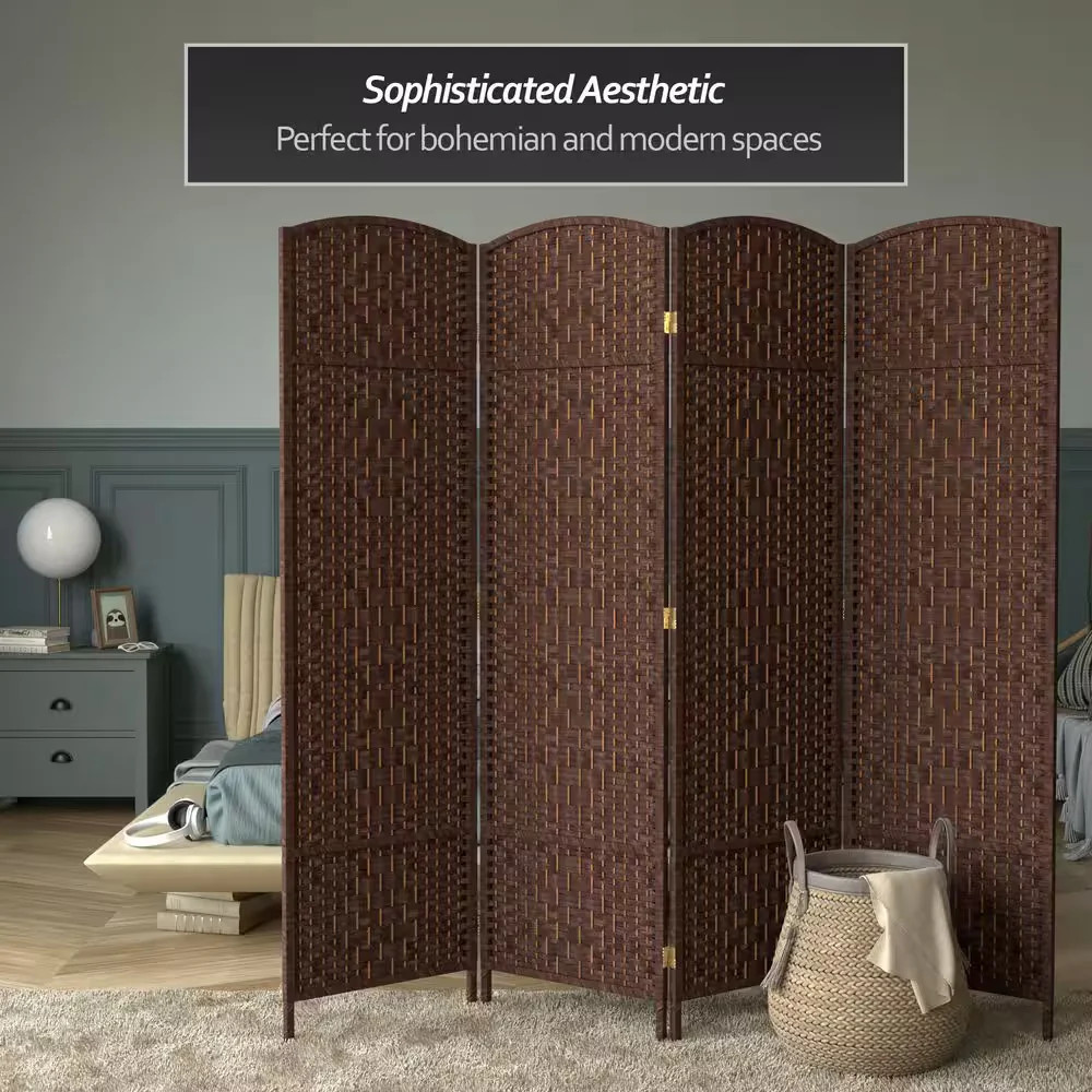 6ft Dark Mocha 4 Panel Room Divider Folding Privacy Screen Divider
