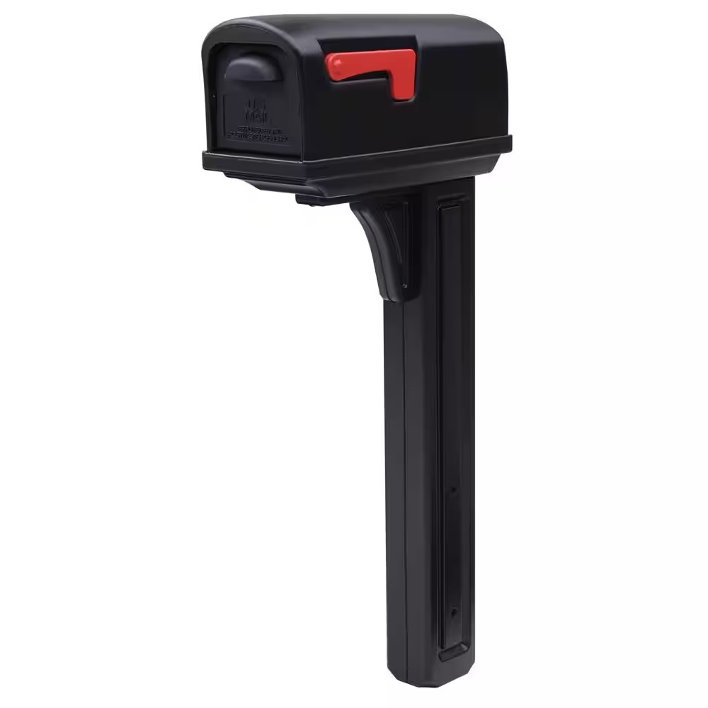Classic Black, Medium, Plastic, All-In-One Mailbox and Post Combo