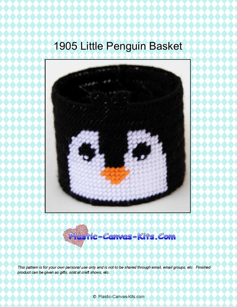 Little Penguin Basket-Plastic Canvas Pattern or Kit
