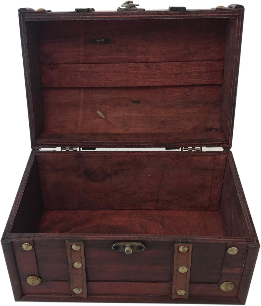 Decorative Wood and Leather Treasure Chest - Stylish Lockable Storage Solution