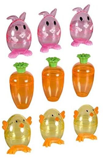 Bunny, Carrot, and Chick Plastic Shaped Fillable Easter Egg Containers