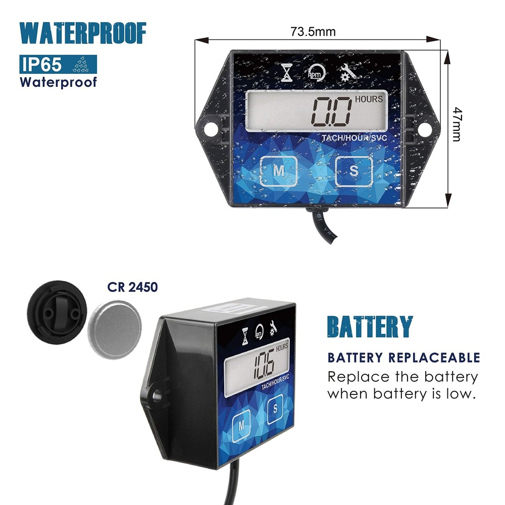 Runleader Small Engine Hour Meter, Digital Tachometer, Maintenance HM011F