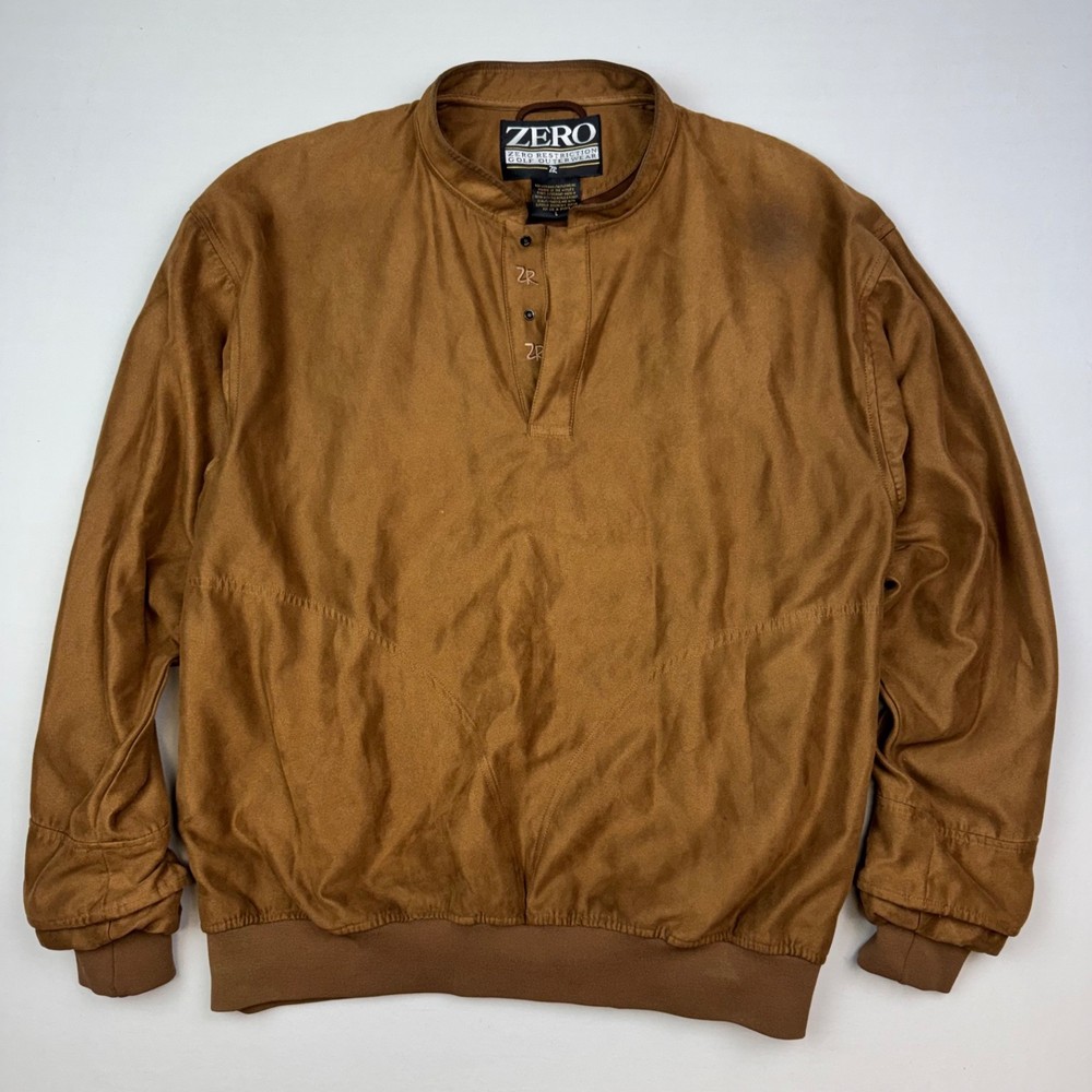 Vintage Zero Restriction Golf Jacket Mens L Pullover Microfiber Brown L/S