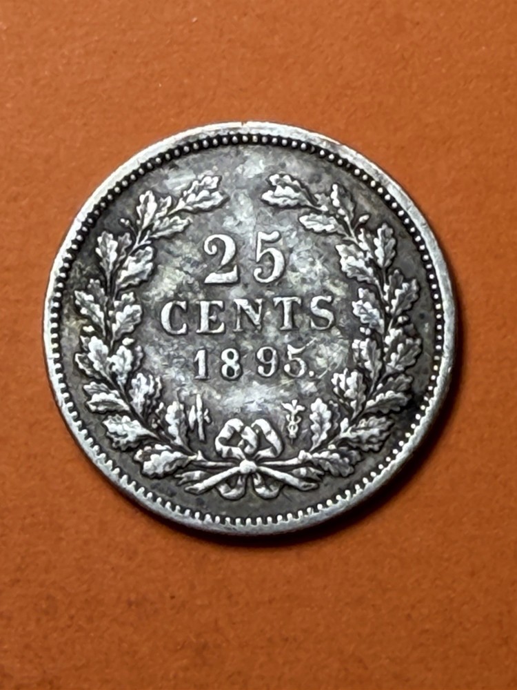 1895 Netherlands 🇳🇱 Silver 25 Cents (A2933)