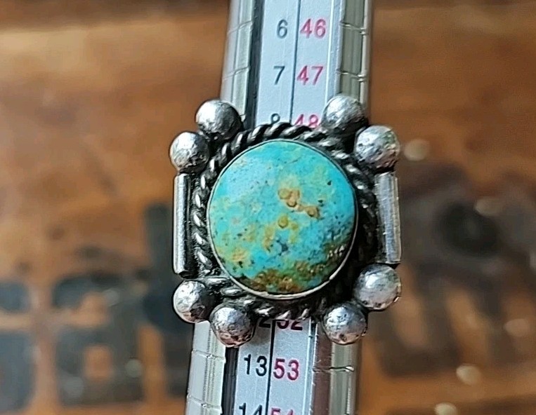 Artist Made Turquoise Square Silver Ring: DP
