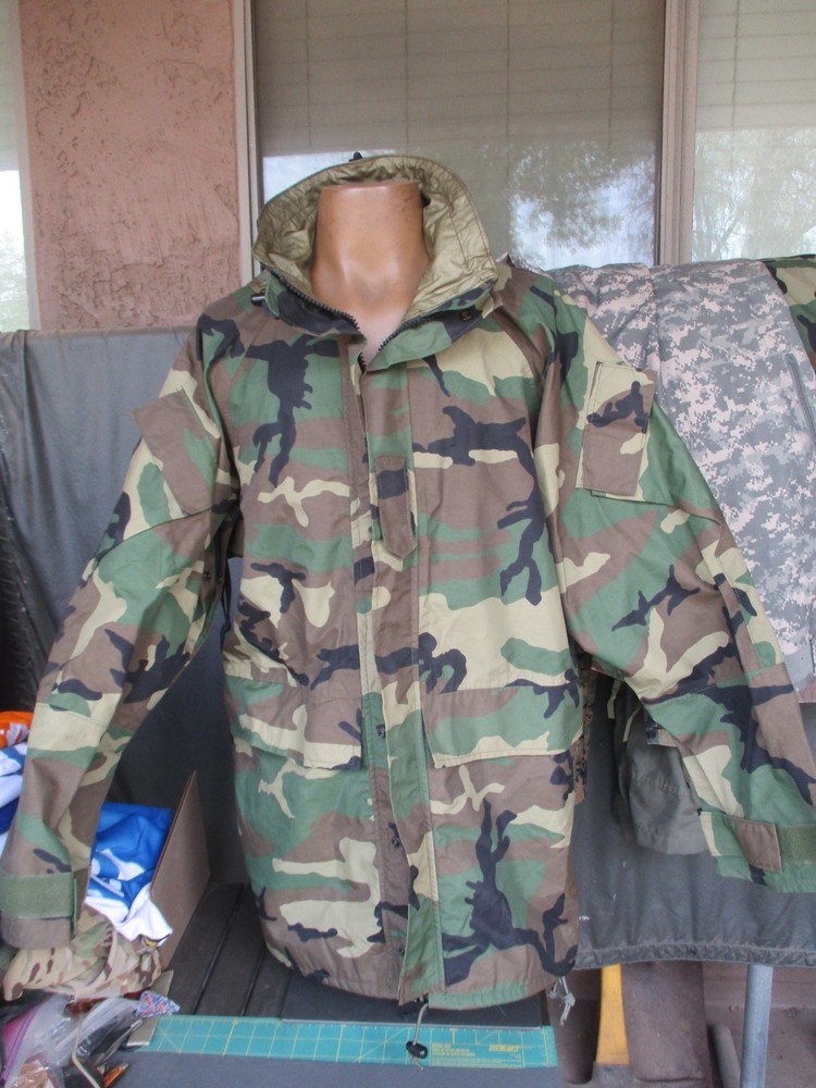 USMC 2nd Pattern Woodland BDU Gore Tex Rain Jacket, ECWCS Parka, MEDIUM LONG