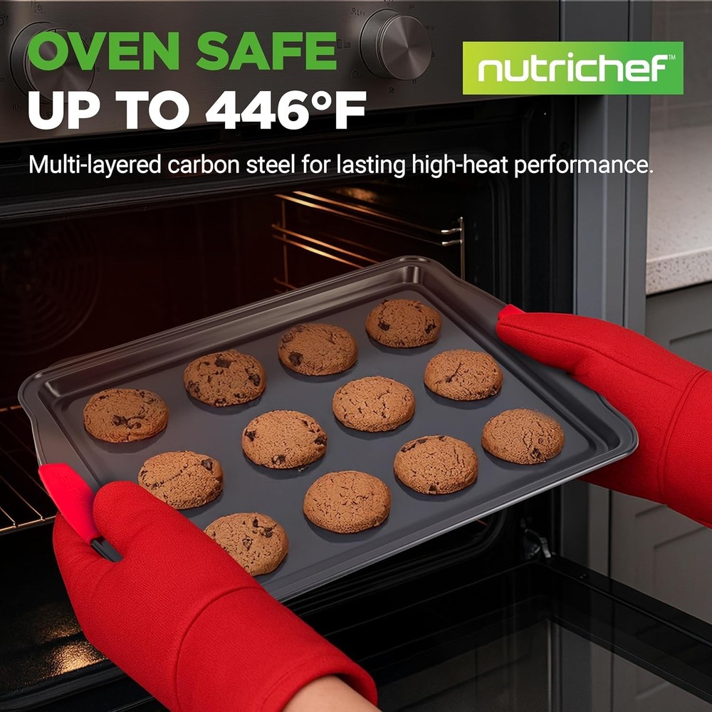 NutriChef 3-Piece Large Nonstick Cookie Sheets for Baking (Open Box)