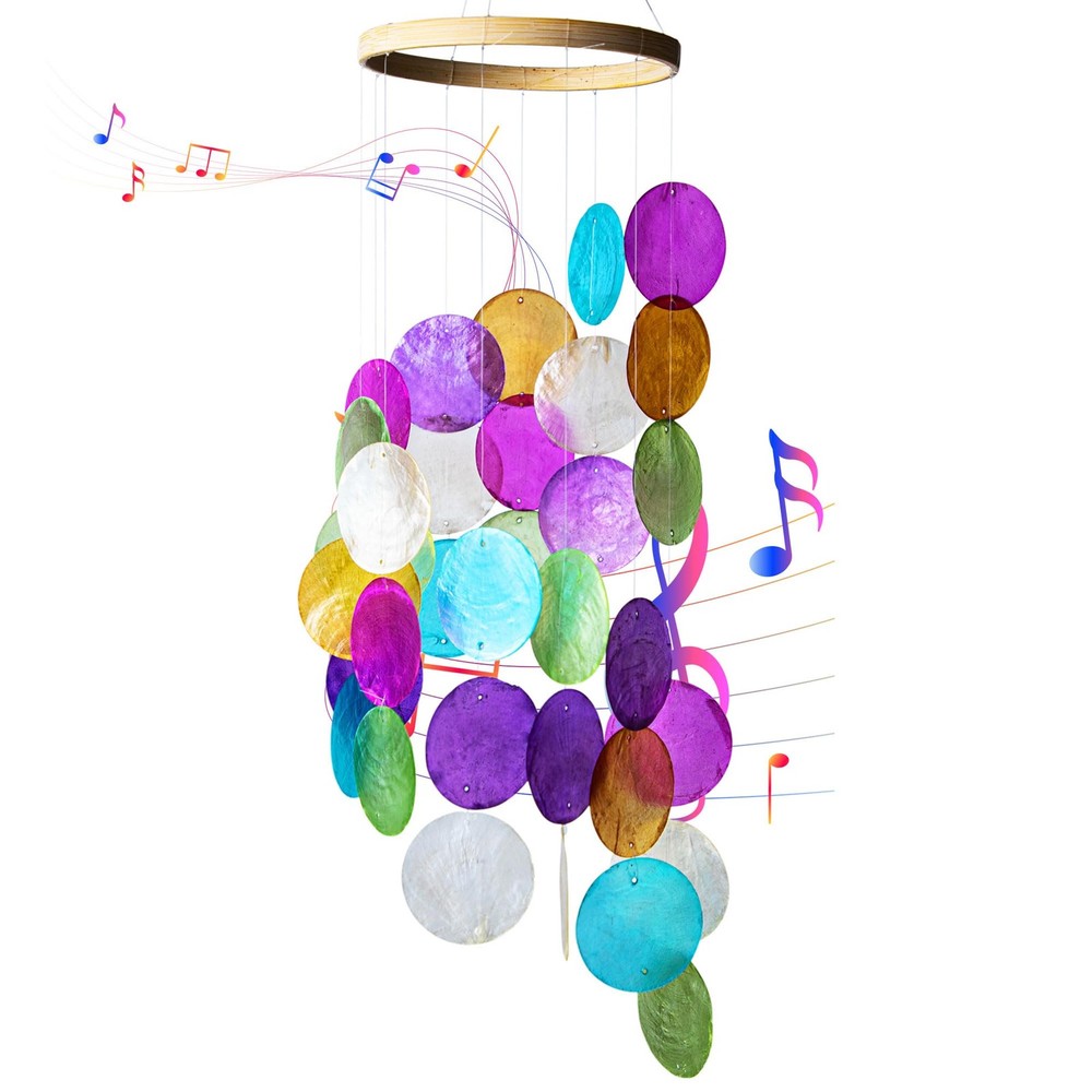Rainbow Capiz Seashell Wind Chimes Outdoor Indoor Hanging Shell Slices