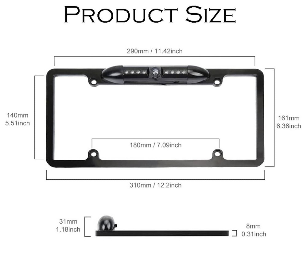 License Plate Frame Mount Rear View Backup Camera for Boss BV9968MB